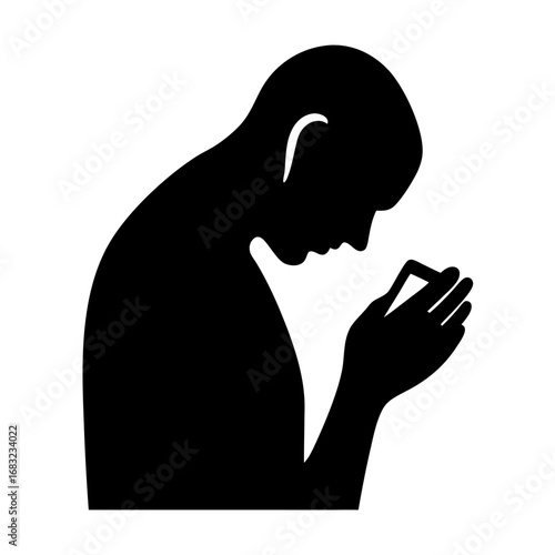 Lone figure praying in desert at sunset, dramatic shadows and divine glow in surreal landscape of hope, despair, and faith