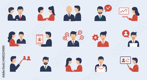 Flat Icons Set for Business Team Collaboration
