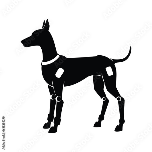 Stylized illustration of a dog silhouette with robotic joints and segments, robot dog silhouette vector illustration