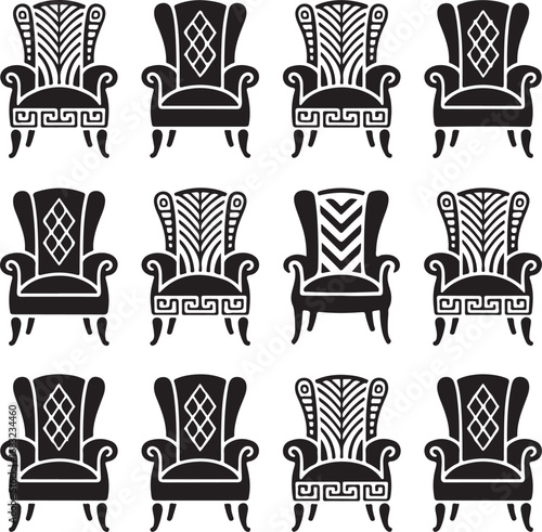 vintage, wingback, armchair, collection, in, an, art, deco, style, featuring, upholstered, lounge, chairs, for, luxury, interiors, vector