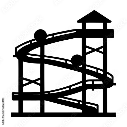 Whimsical marble run through fantastical forest with creatures, wooden tracks, colorful marbles, and playful children�s book style