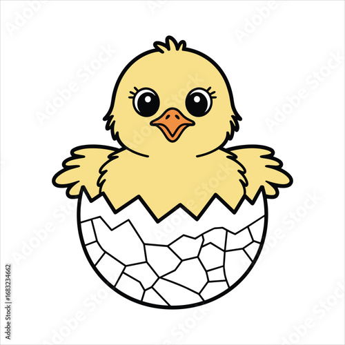 Adorable Yellow Chick Peeking Out Of A Cracked Eggshell chicken bird
