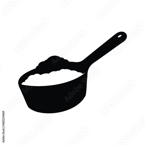 Black silhouette illustration of a measuring cup full of dry ingredients, scoop of protein silhouette vector illustration