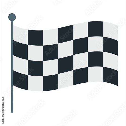 Black And White Checkered Racing Flag Waving On Gray Pole On White Background motorsport competition
