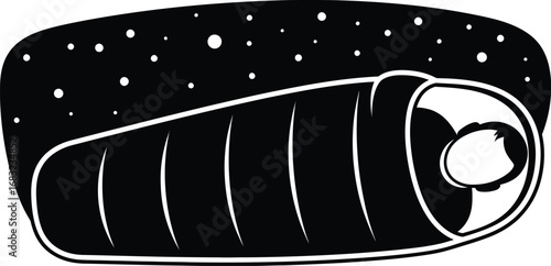 Illustration of a sleeping bag under a starry night sky, perfect for camping and outdoor adventures