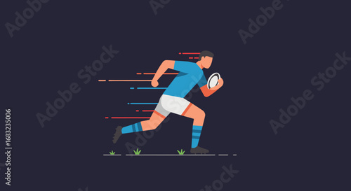 Rugby Player Sprinting with Ball