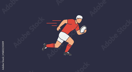 Rugby Player Sprinting with Ball