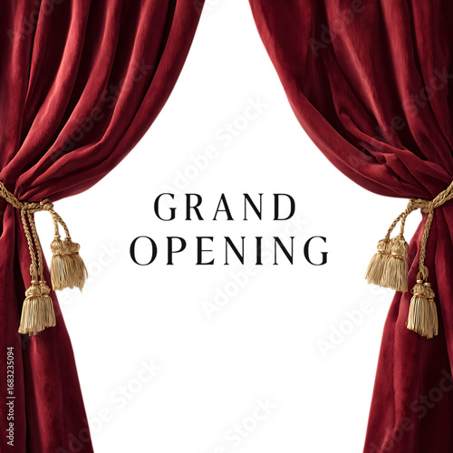 Classic red theater curtains open on a dark empty stage, creating anticipation.