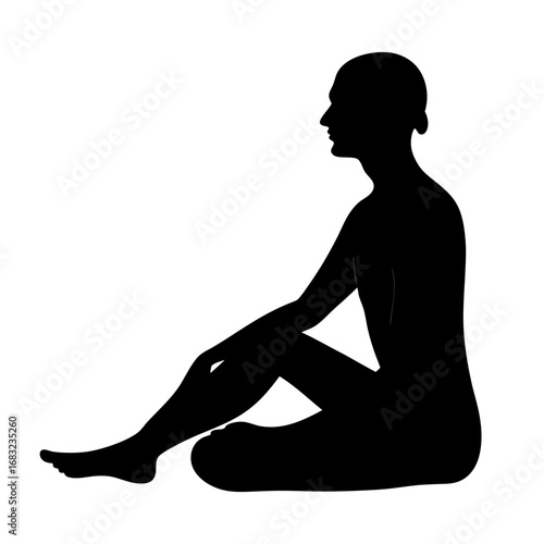 Serene silhouette of woman sitting on sandy beach at sunset gazing at ocean waves in painterly tranquil contemplative scene
