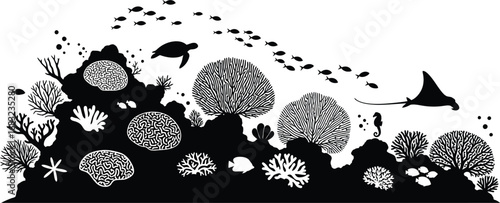 A vibrant coral reef ecosystem with diverse marine life, showcasing beauty and fragility of underwater world