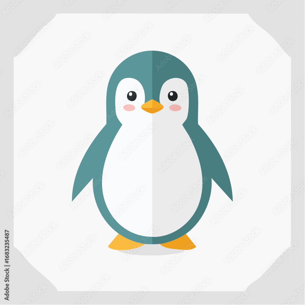 Obraz premium Minimalistischer Pinguin als Vektorgrafik, Symbol für Kälte, Gemeinschaft und Natur.