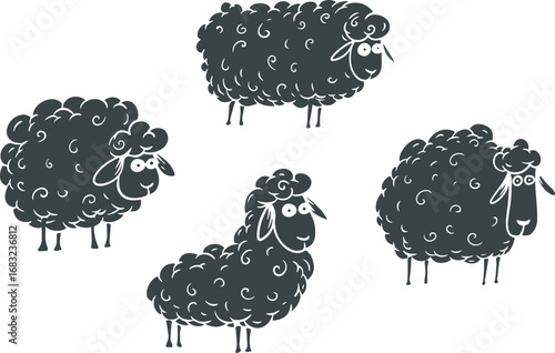 Cute cartoon sheep in hand drawn doodle style. Set of vector character farm animal for children print.