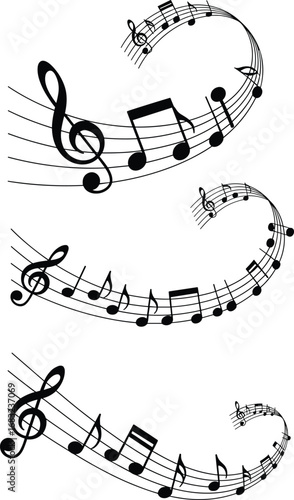 Vector Illustration of Swirling Music Notes and Staves, Representing Melody, Harmony, and a Dynamic Flow of Sound, for Creative Projects

.