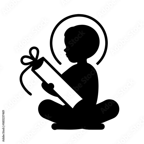 Enlightened monk in lotus with scroll and golden halo, tranquil bamboo forest radiating wisdom and ethereal spirituality