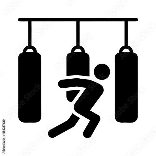Boxer trains relentlessly in gritty dim gym, striking heavy bag with sweat, speed, motion blur, and explosive determination