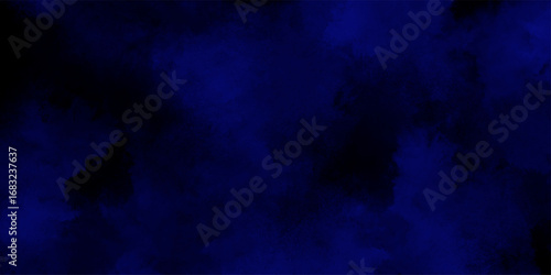 Abstract dark blue watercolor cloudiness, mist, or smog background. Dark navy blue sky with black background and blurred pattern. Vivid textured aquarelle painted art design background.