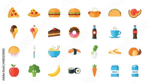 Vibrant fast food illustration with diverse color palette