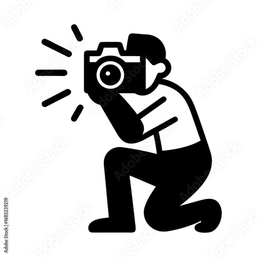Street Photographer Capturing Urban Life with Camera Amid Bustling City Scene of Pedestrians and Cars