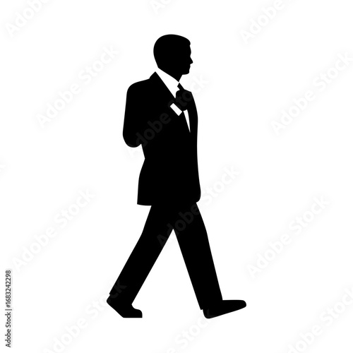 Ambitious gentleman in tailored suit walking through bustling city of modern success and determination