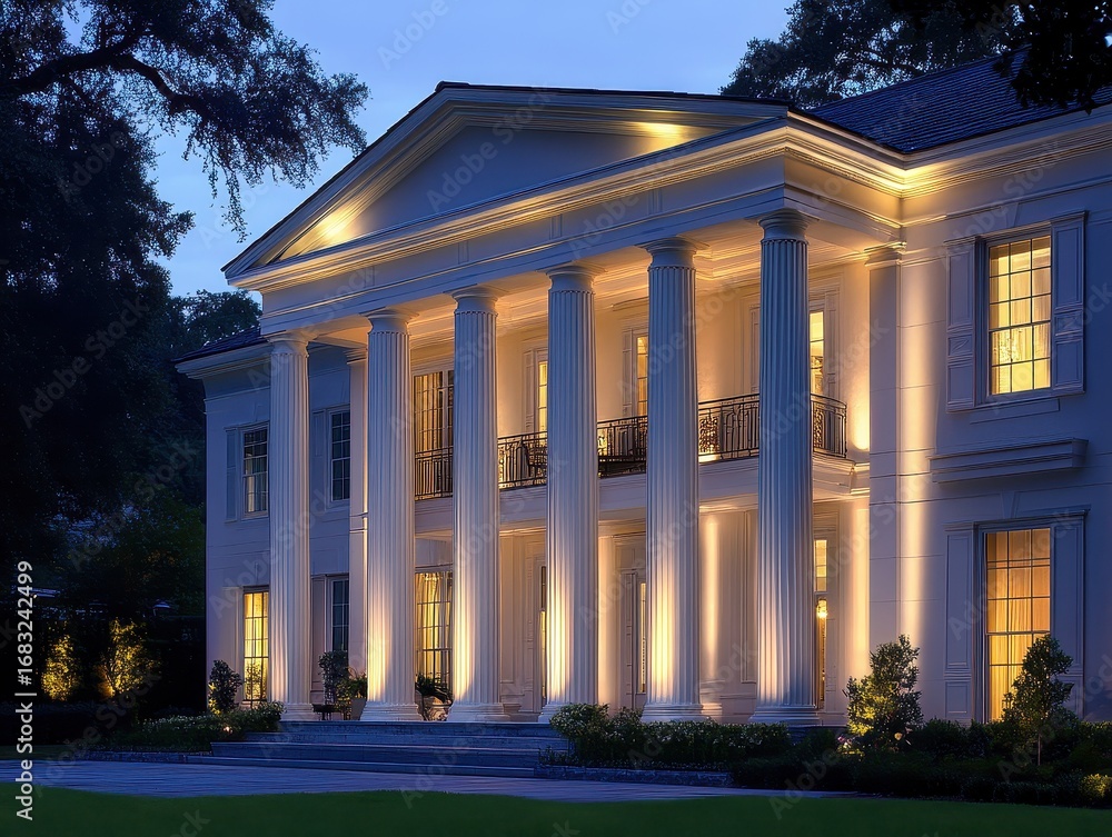 Fototapeta premium A large white house with a lot of windows