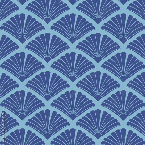 Japanese Fan Pattern Seamless Blue Background