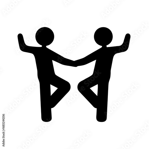Mirrored Figures Dancing in Cosmic Galaxy Silhouette of Balance Unity and Harmony