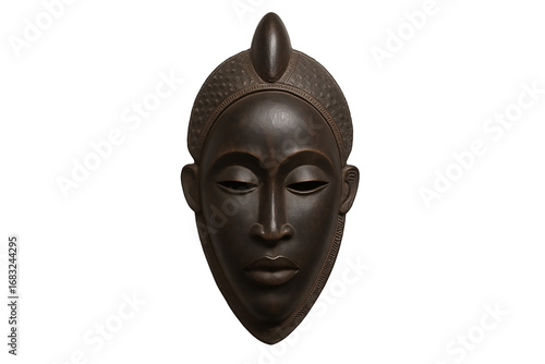 African Tribal Wood Mask Isolated on Transparent Background