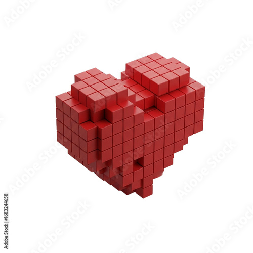 3d icon of Pixel heart turned into 3D cube isolated 