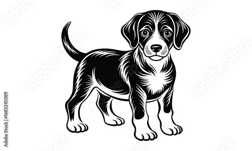 Cooper dog t shirt design silhouette and vector line art, detailed illustration for relaxation and stress relief, perfect for adult coloring books, printable art therapy activities.