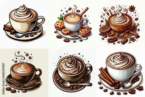 premium set vector illustration of cappuccino coffee. collection