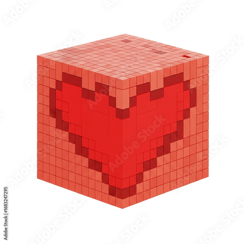 3d icon of Pixel heart turned into 3D cube isolated 