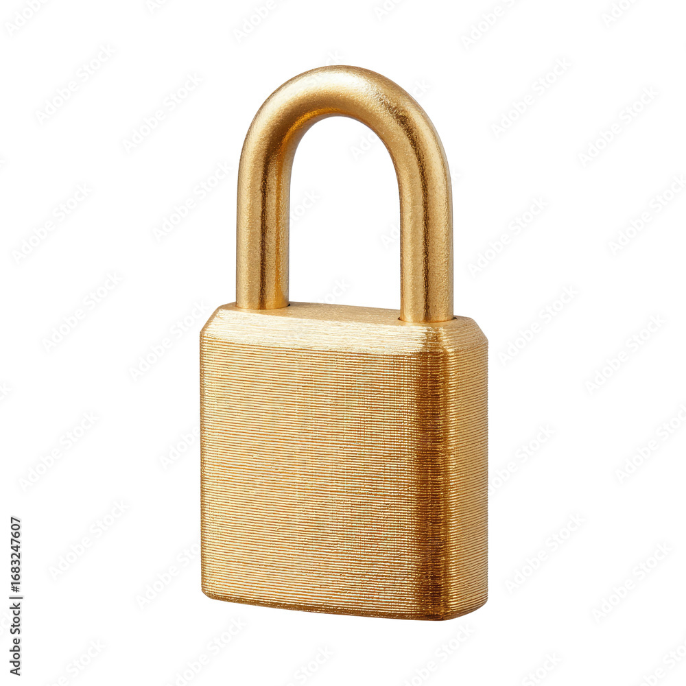 Fototapeta premium Detailed Close-Up of a Shiny Golden Padlock Isolated on a White Background for Security and Privacy Concepts