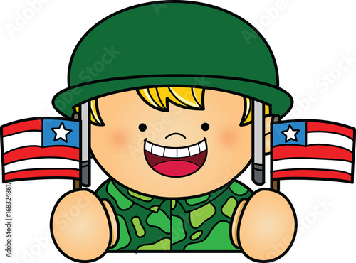 cartoon soldier holding flags, smiling clip art preview
