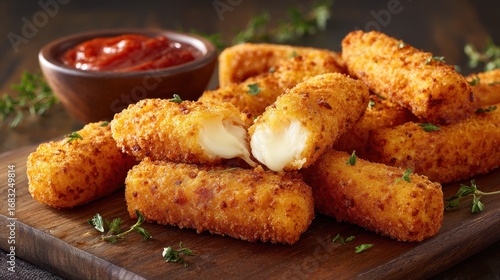Crispy cheese sticks with tomato dip