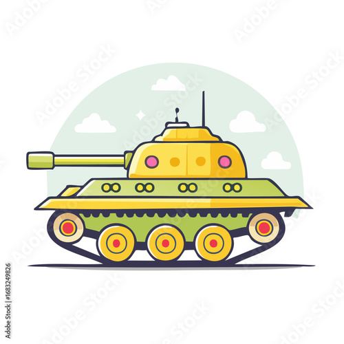 Illustration of a yellow and green military tank on tracks, perfect for war and army themes