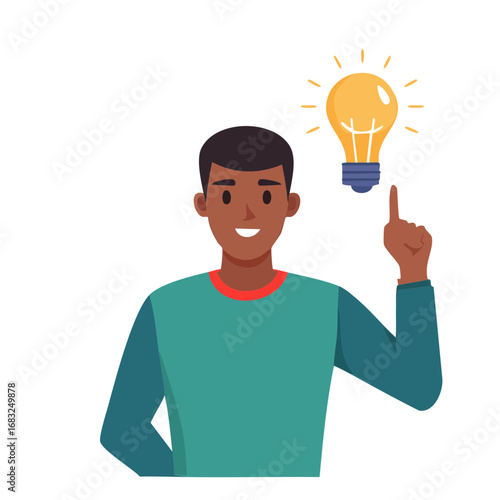 A happy man with an idea, a bright idea illuminated above his head