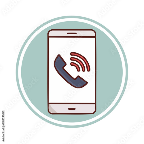 Smartphone screen displays a ringing phone icon, indicating an incoming call or communication