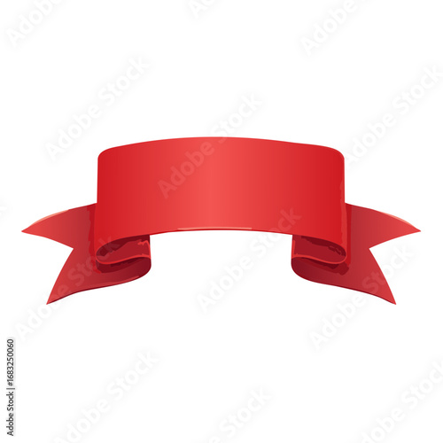 A bright red banner with folded edges against a white background, perfect for adding text and graphics