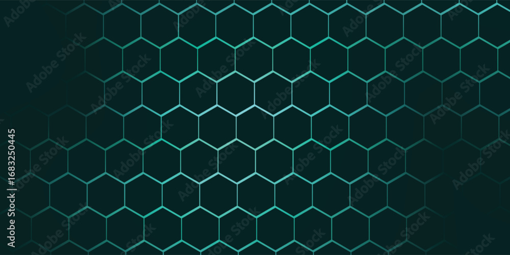 Fototapeta premium Art & IllHexagonal cyberspace green background. Hexagon grid tech pattern.ustration