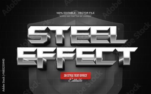 Strong silver steel text effect, editable metallic 3D style perfect for modern, industrial, and bold design projects