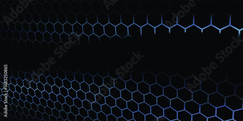 Hexagonal cyberspace blue background. Hexagon grid tech pattern.