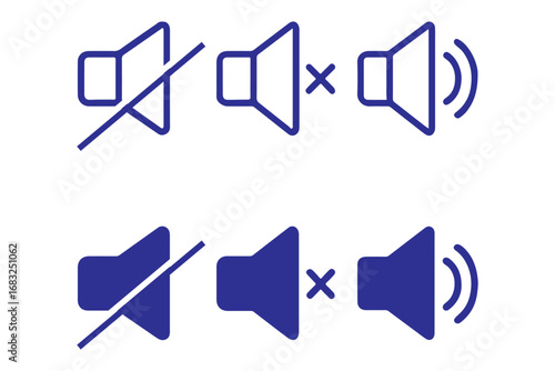 Sound off and sound on vector icons. Sound speaker icon in black outline. broadcasting,