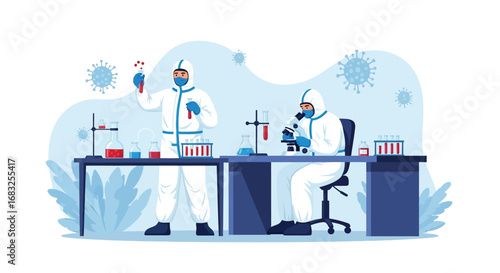 Scientists Conducting Research in a Laboratory, Analyzing Samples in Protective Gear