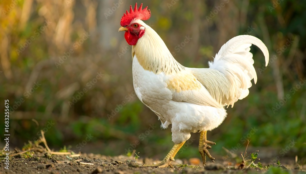 Fototapeta premium White rooster in a field