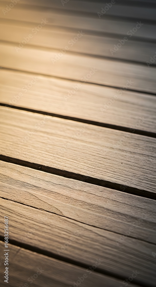 Fototapeta premium Close-up view of wooden planks arranged horizontally, showcasing texture and light play.