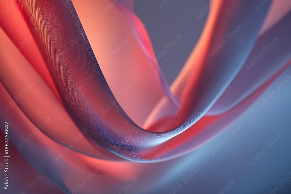Fototapeta premium Close-up of the soft, rounded shape and color gradient from red to blue, resembling an abstract form. 
