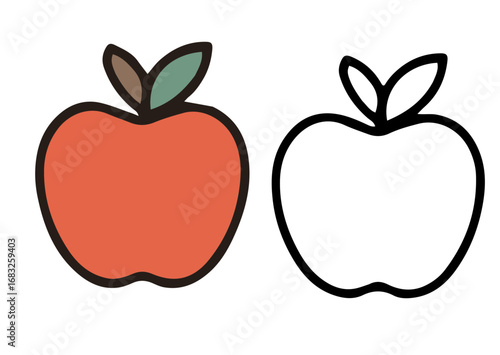 Cartoon red apple and outline for healthy concepts.