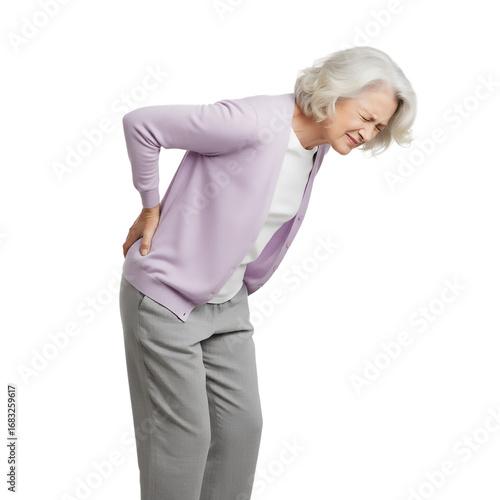Senior Woman with Back Pain Isolated on Transparent Background
