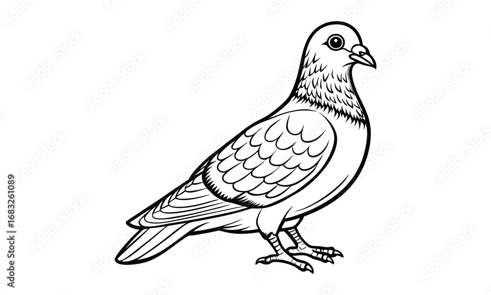 Obraz premium Pigeon animal Kids t shirt design silhouette and vector line art, Detailed High-Quality Line Art, Suitable for Adult Coloring Books, Stress Relief, Relaxation, and Printable Art Therapy.