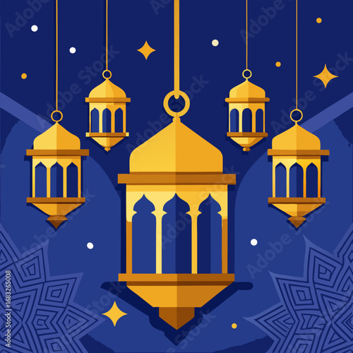 vector illustration of a mosque in the night